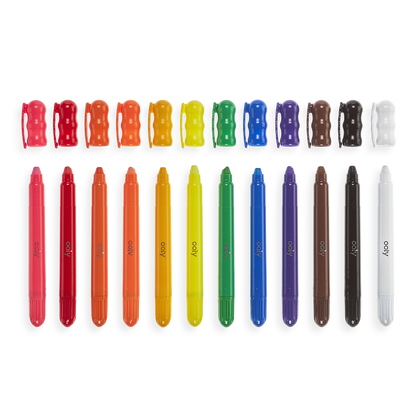 Rainy Dayz Gel Crayons lined up with caps off