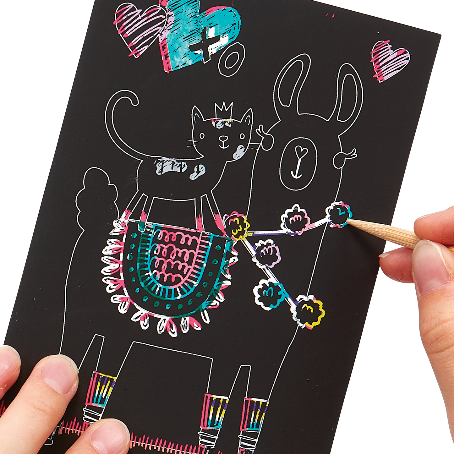 Close up artwork of the Funtastic Friends Scratch and Scribble Mini Scratch Art Kit