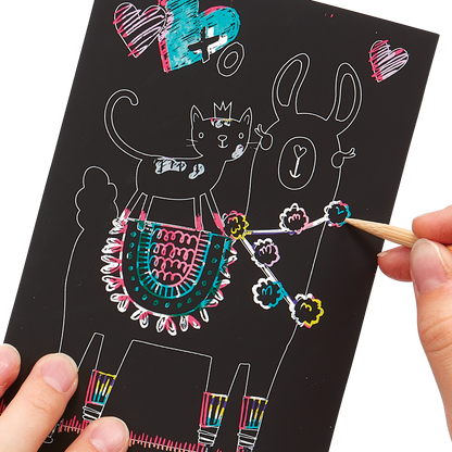 Close up artwork of the Funtastic Friends Scratch and Scribble Mini Scratch Art Kit