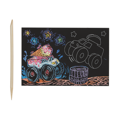 OOLY view of Monster Truck Mini Scratch and Scribble Art Kit in use