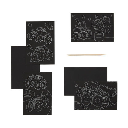 OOLY view of content in Monster Truck Mini Scratch and Scribble Art Kit