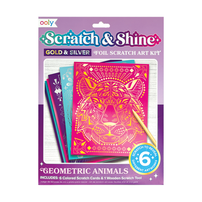 Scratch & Shine: Foil Scratch Art Kit - Geometric Animals (7 PC Set)