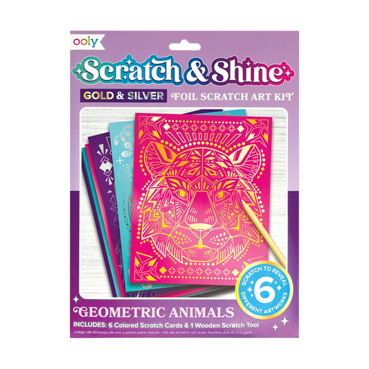 Scratch & Shine: Foil Scratch Art Kit - Geometric Animals (7 PC Set)