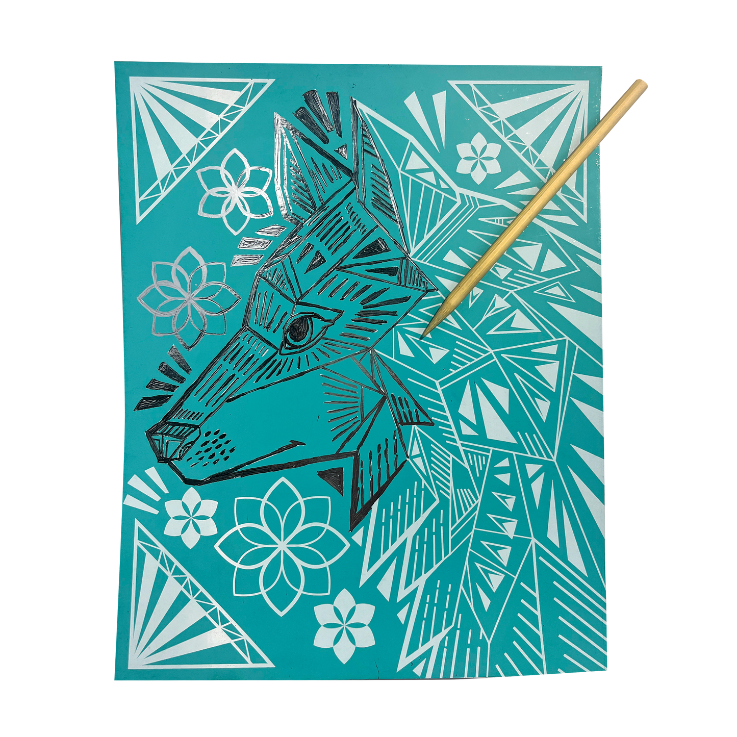 Scratch & Shine: Foil Scratch Art Kit - Geometric Animals (7 PC Set)