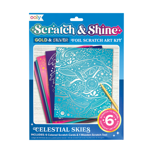 OOLY Scratch and Shine Foil Scratch Art Kit - Celestial Skies in packaging