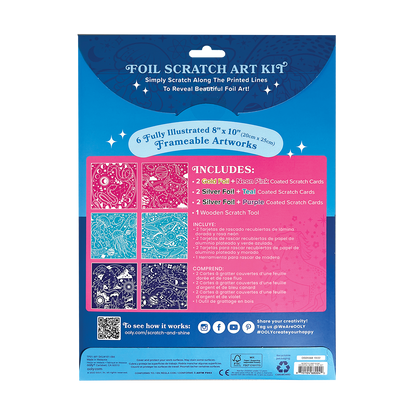 OOLY Scratch and Shine Foil Scratch Art Kit - Celestial Skies back side of packaging