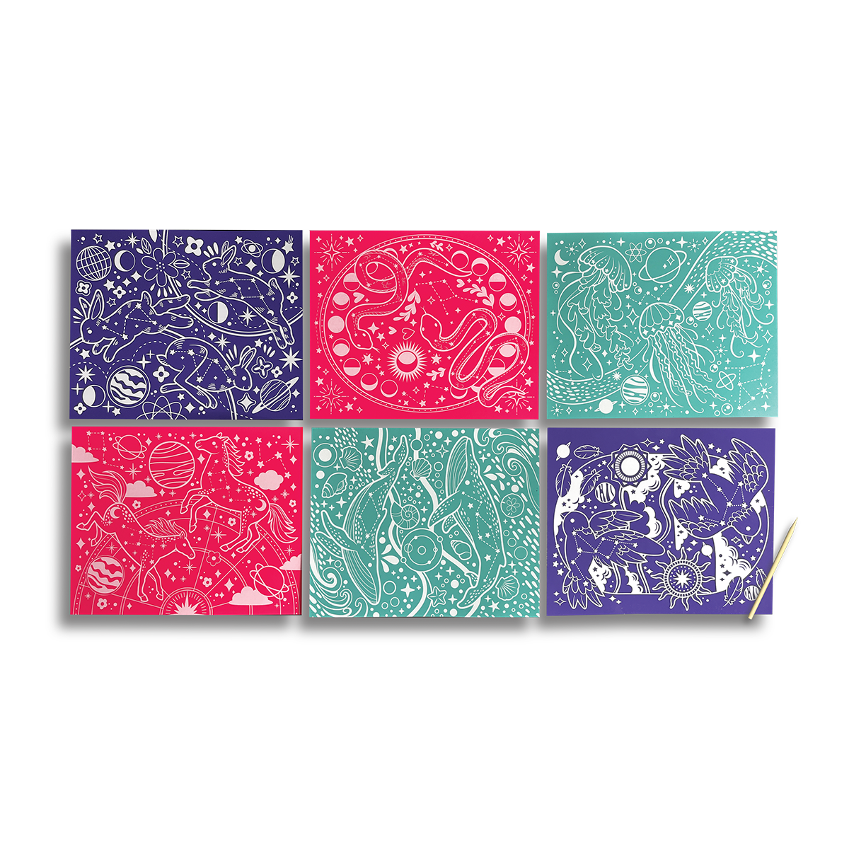 OOLY Scratch and Shine Foil Scratch Art Kit - Celestial Skies without packaging
