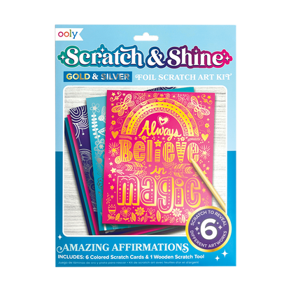OOLY Scratch and Shine Foil Scratch Art Kit - Amazing Affirmations in packaging