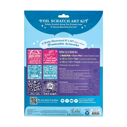 OOLY Scratch and Shine Foil Scratch Art Kit - Amazing Affirmations backside view of packaging