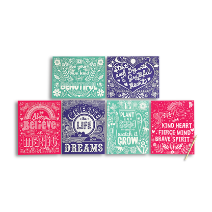 OOLY Scratch and Shine Foil Scratch Art Kit - Amazing Affirmations out of packaing