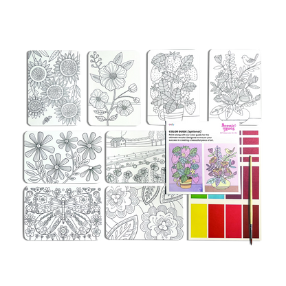 Flowers and Gardens Scenic Hues DIY watercolor art kit contents