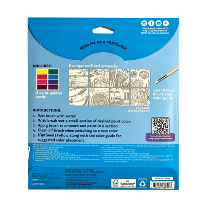 Ocean Paradise Scenic Hues DIY watercolor art kit back of packaging