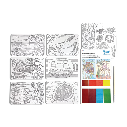 Ocean Paradise Scenic Hues DIY watercolor art kit contents