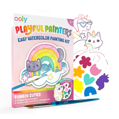 Playful Painters: Easy Watercolor Painting Kit - Rainbow Cuties (25 PC Set)