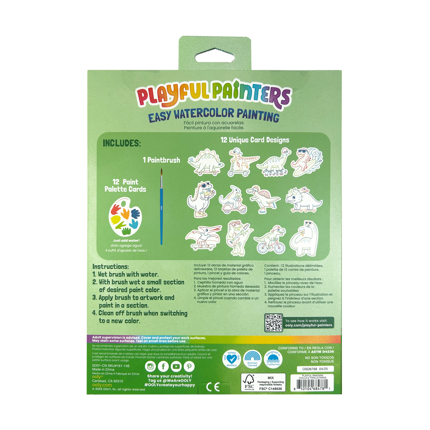Playful Painters: Easy Watercolor Painting Kit - Chills & Thrills Dinos. (25 PC Set)