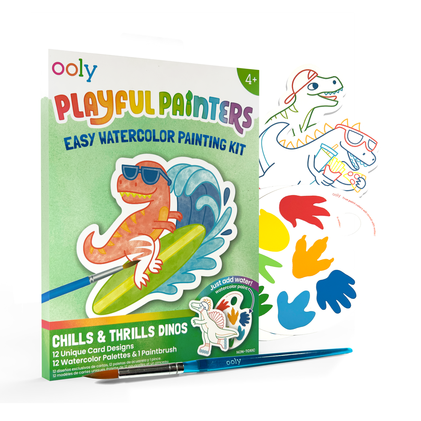 Playful Painters: Easy Watercolor Painting Kit - Chills & Thrills Dinos. (25 PC Set)