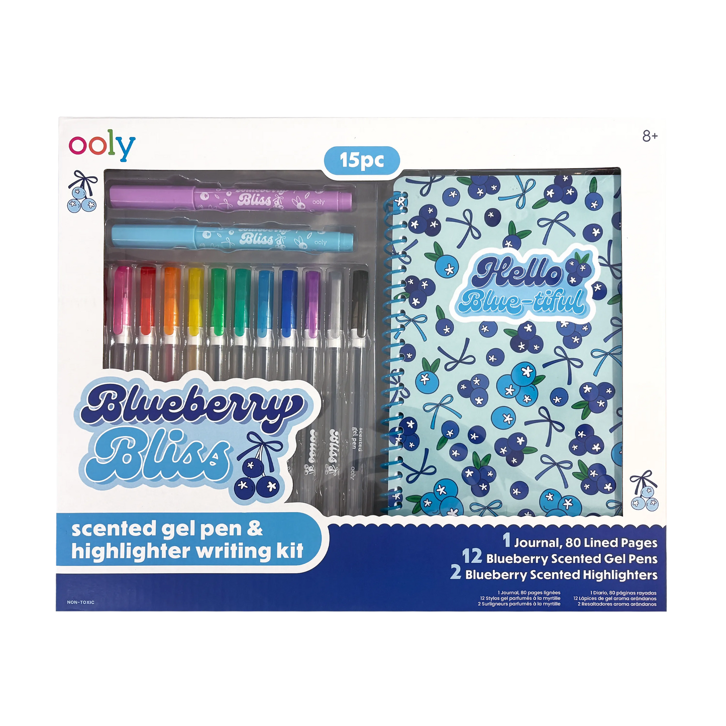 Blueberry Bliss: Scented Gel Pen & Highlighter Writing Kit (15 PC Set)