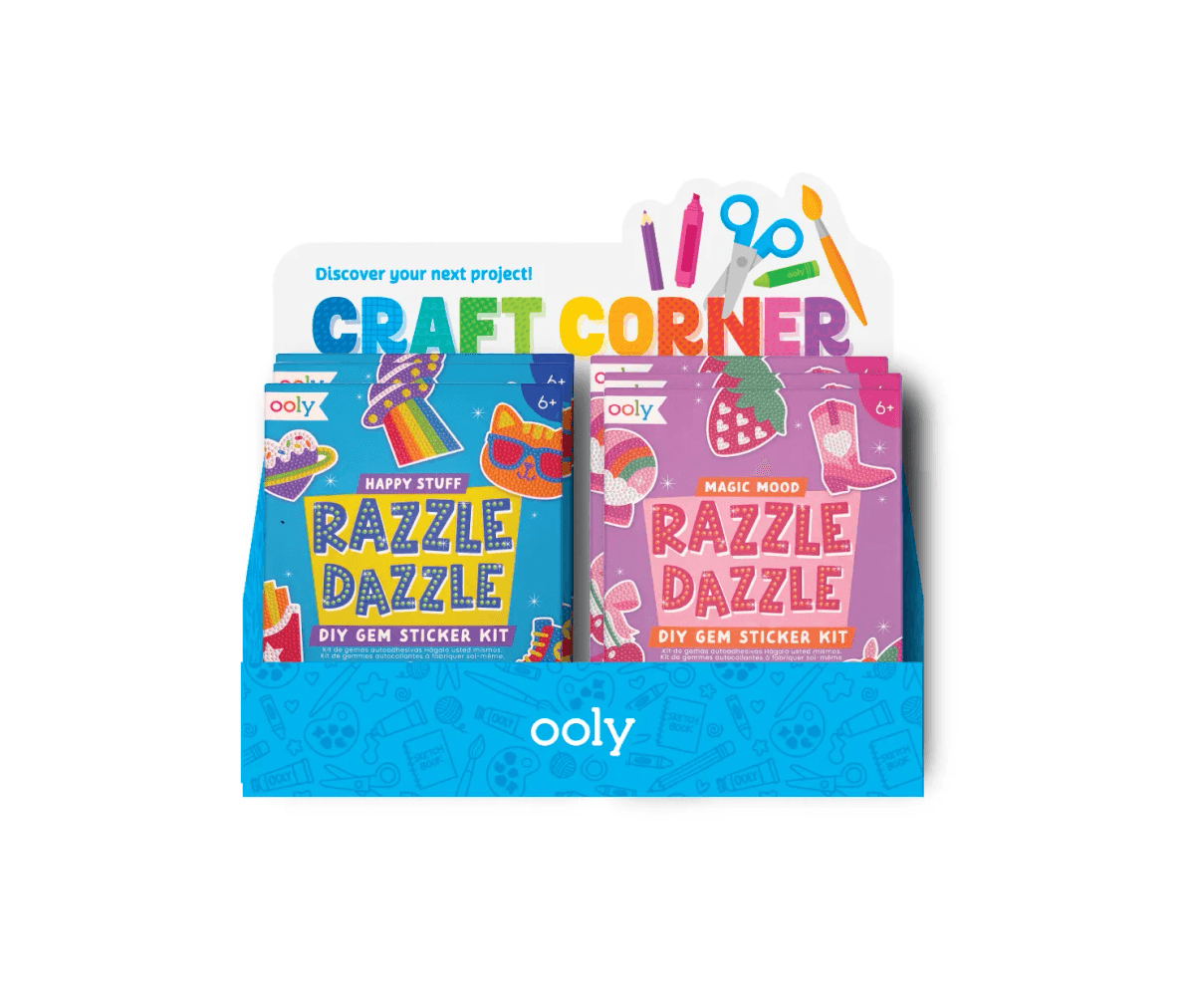 OOLY Mini Craft Corner Display - PreLoaded with Mini Razzle Dazzle Gem Sticker Kits (12 Assorted Set