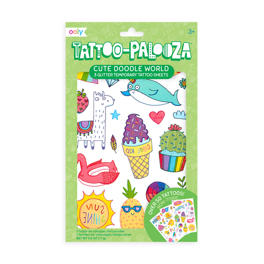 Tattoo-Palooza Temporary Tattoos - Cute Doodle World - in packaging.