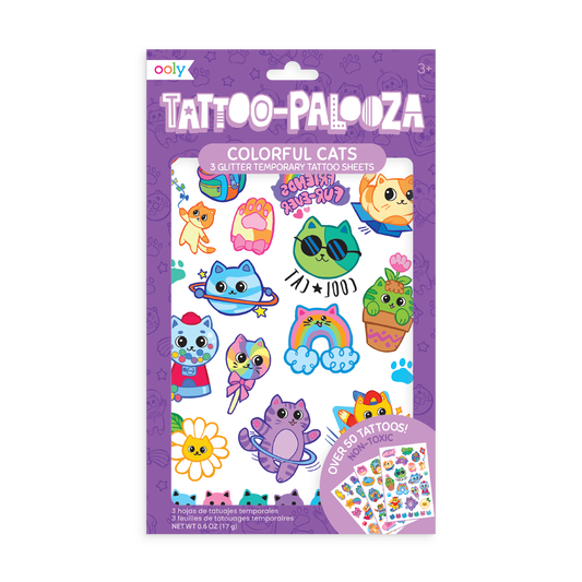 Tattoo Palooza: Glitter Temporary Tattoos - Colorful Cats (3 Sheet Set)