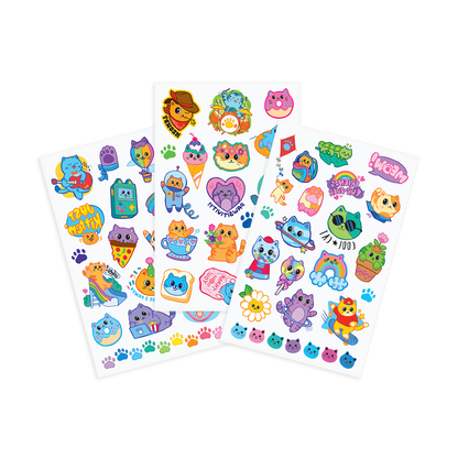 Tattoo Palooza: Glitter Temporary Tattoos - Colorful Cats (3 Sheet Set)