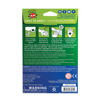 I Wanna Rock! Mini Tattoo Palooza Temporary Tattoos back of packaging