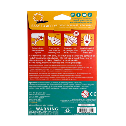 Beach Days Mini Tattoo Palooza Temporary Tattoos back of packaging
