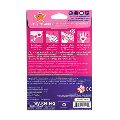Unicorn Party Mini Tattoo Palooza Temporary Tattoos back of packaging