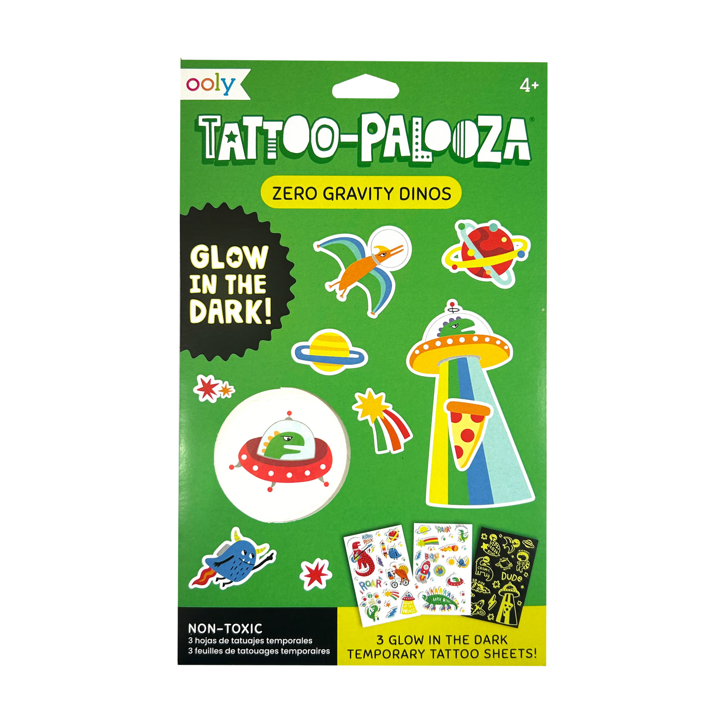 Tattoo Palooza: Zero Gravity Dinos. - Glow Temporary Tattoos (3 Sheet Set)