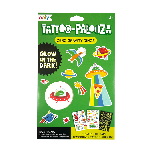 Tattoo Palooza: Zero Gravity Dinos. - Glow Temporary Tattoos (3 Sheet Set)