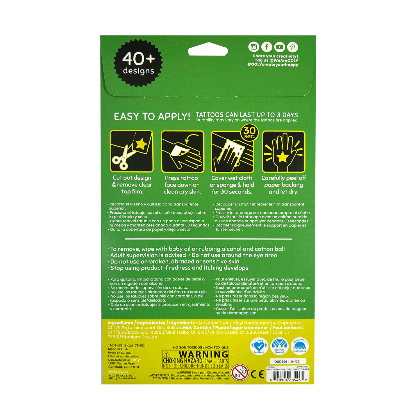 Tattoo Palooza: Zero Gravity Dinos. - Glow Temporary Tattoos (3 Sheet Set)