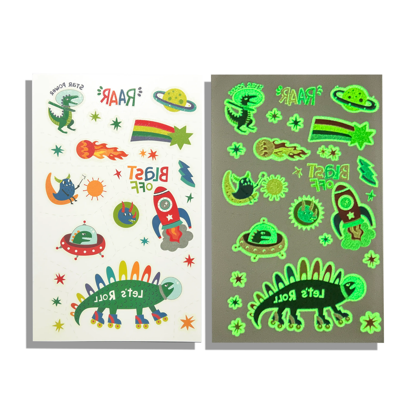 Tattoo Palooza: Zero Gravity Dinos. - Glow Temporary Tattoos (3 Sheet Set)