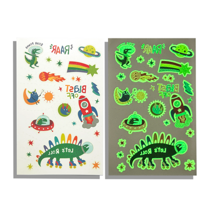 Tattoo Palooza: Zero Gravity Dinos. - Glow Temporary Tattoos (3 Sheet Set)