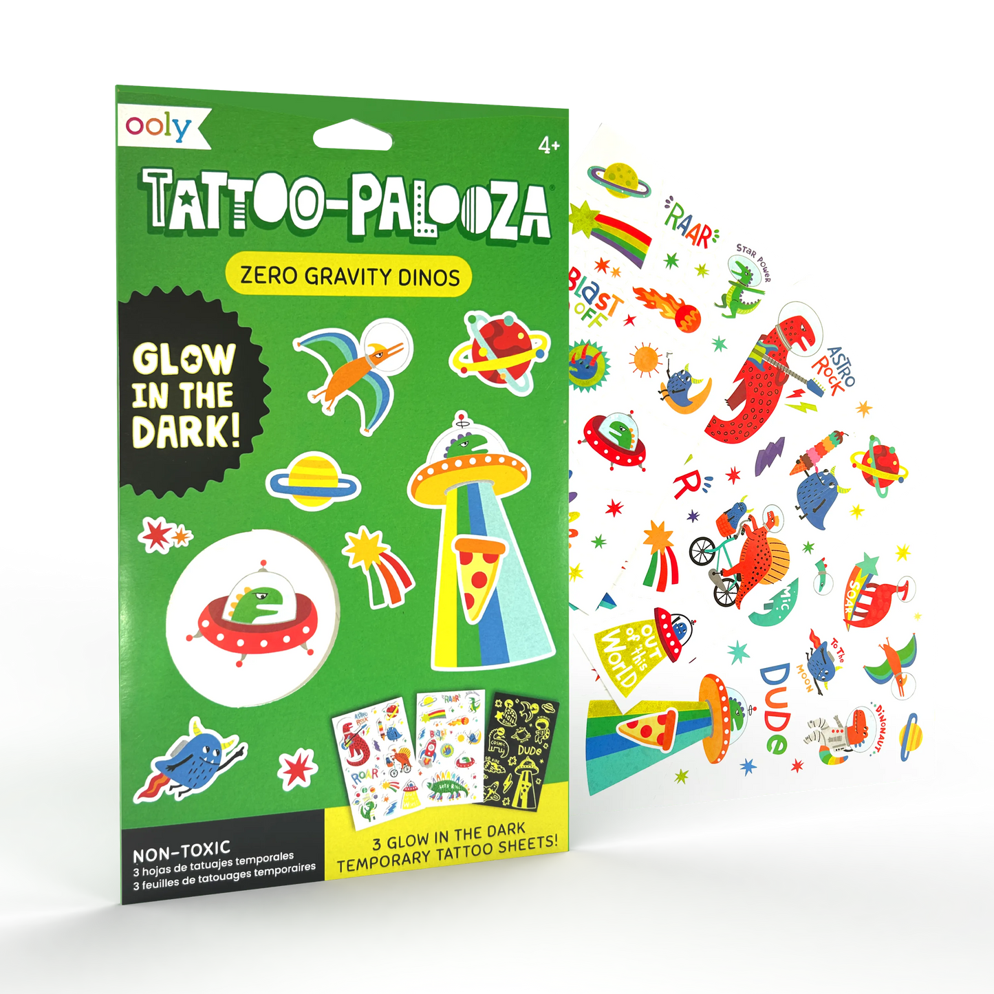 Tattoo Palooza: Zero Gravity Dinos. - Glow Temporary Tattoos (3 Sheet Set)