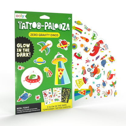 Tattoo Palooza: Zero Gravity Dinos. - Glow Temporary Tattoos (3 Sheet Set)
