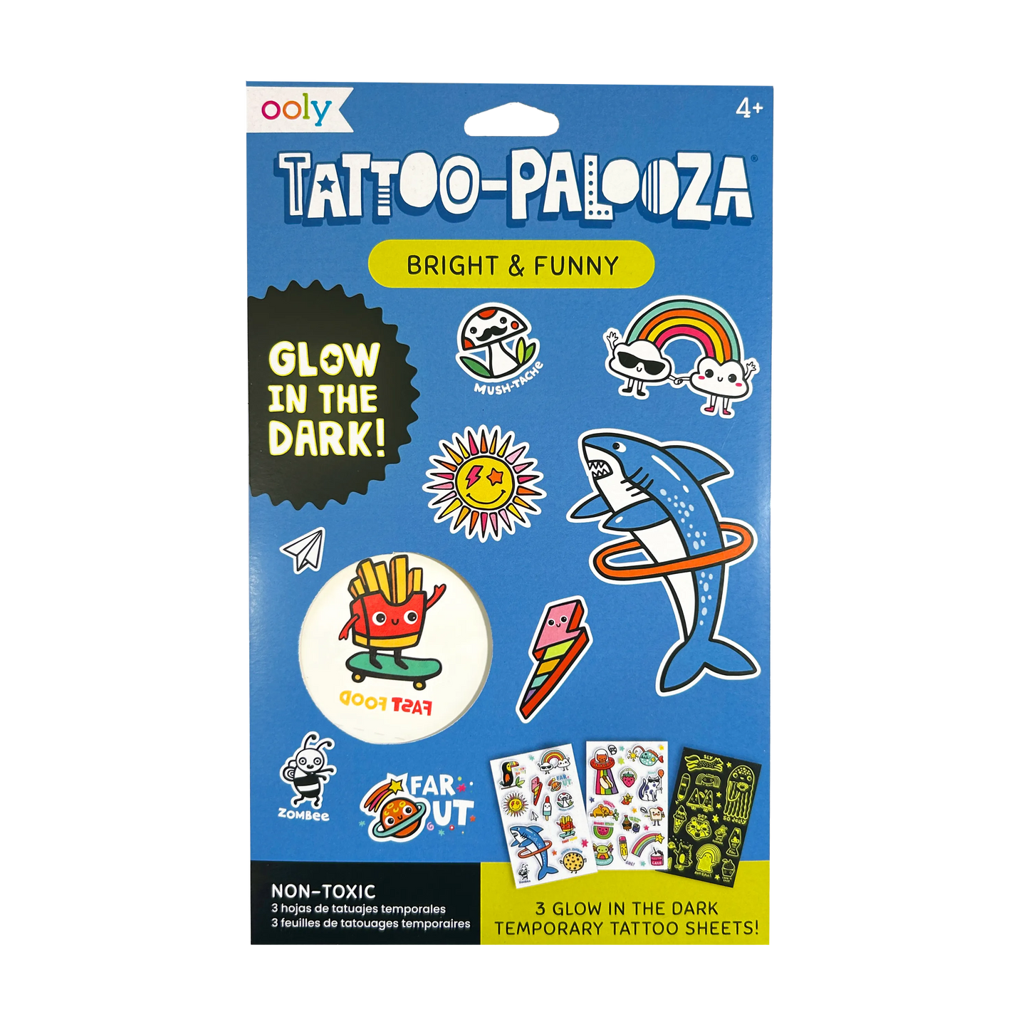Tattoo Palooza: Bright & Funny - Glow Temporary Tattoos (3 Sheet Set)
