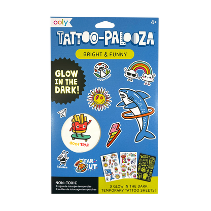 Tattoo Palooza: Bright & Funny - Glow Temporary Tattoos (3 Sheet Set)