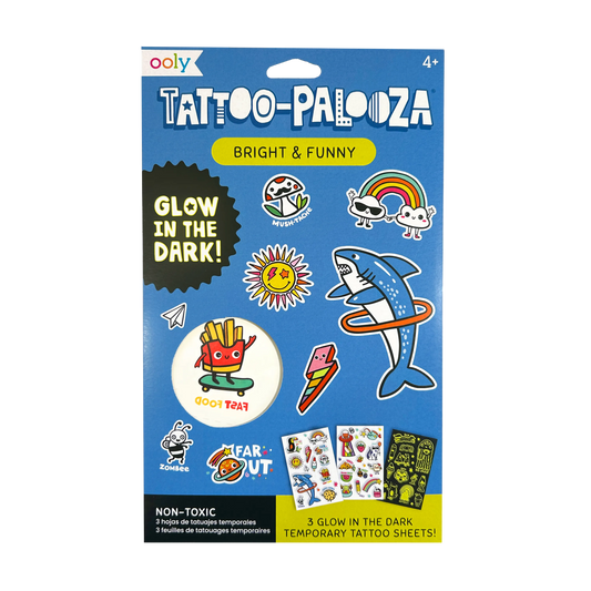 Tattoo Palooza: Bright & Funny - Glow Temporary Tattoos (3 Sheet Set)