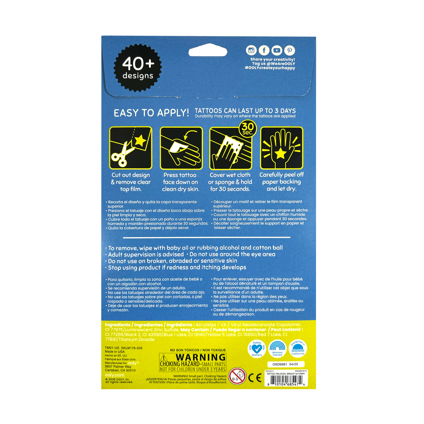 Tattoo Palooza: Bright & Funny - Glow Temporary Tattoos (3 Sheet Set)