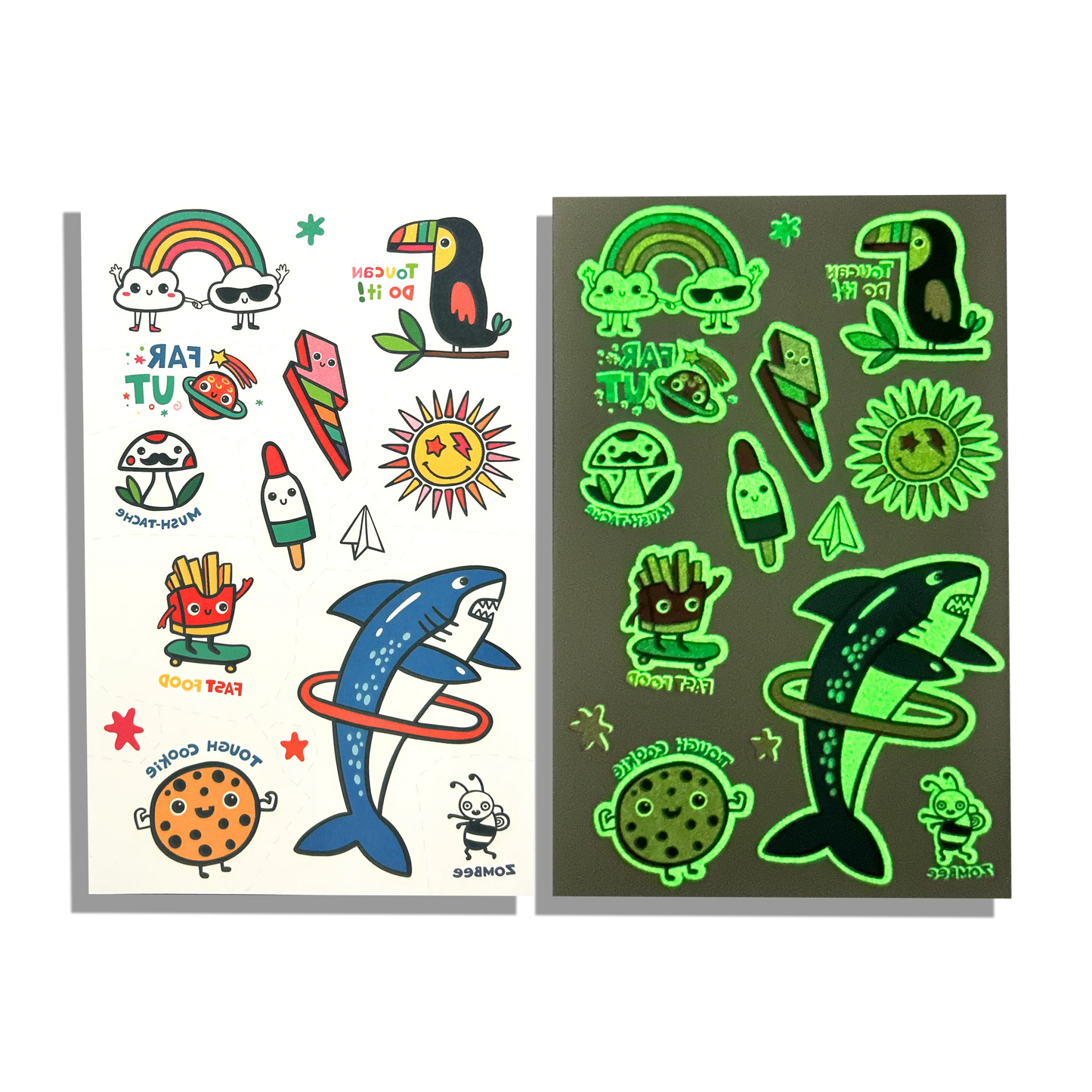 Tattoo Palooza: Bright & Funny - Glow Temporary Tattoos (3 Sheet Set)