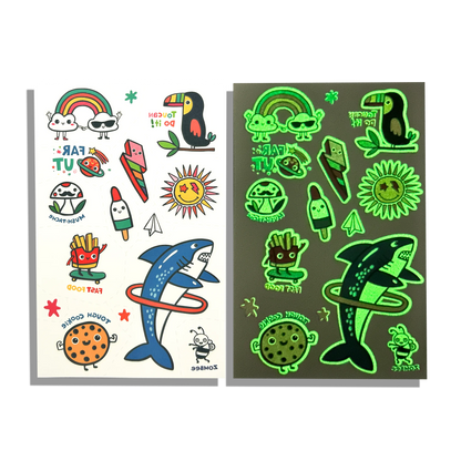 Tattoo Palooza: Bright & Funny - Glow Temporary Tattoos (3 Sheet Set)