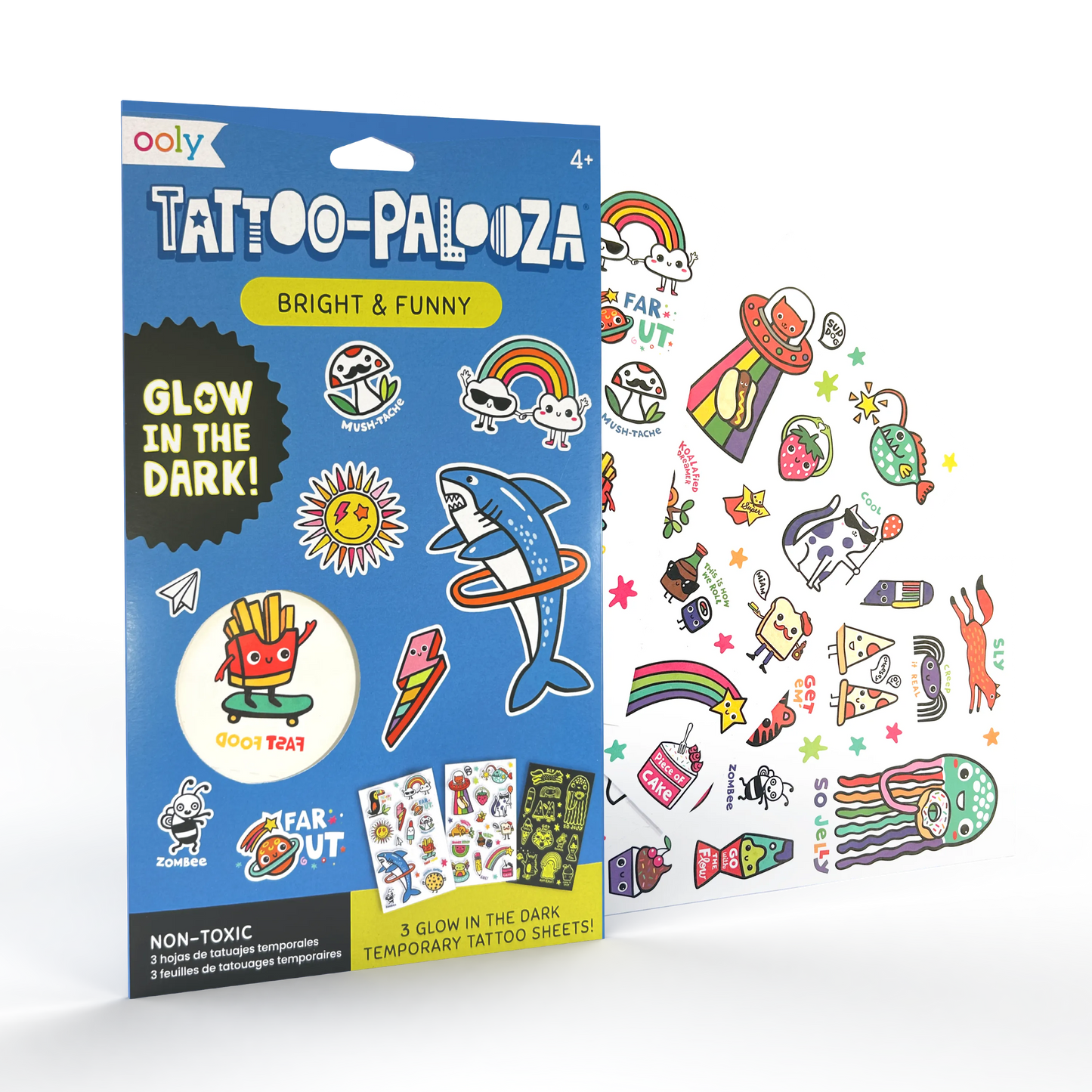 Tattoo Palooza: Bright & Funny - Glow Temporary Tattoos (3 Sheet Set)