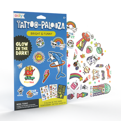 Tattoo Palooza: Bright & Funny - Glow Temporary Tattoos (3 Sheet Set)
