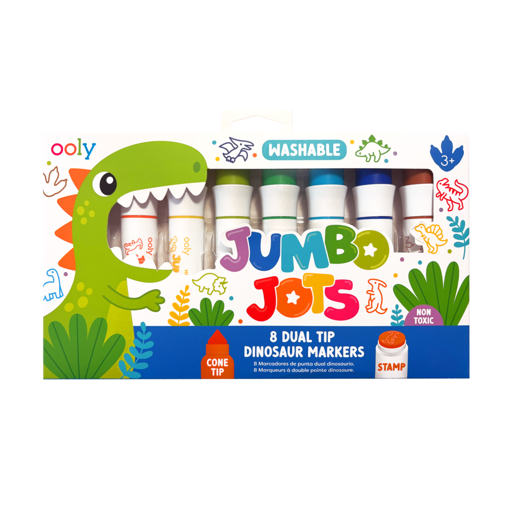 Jumbo Jots: Dual Tip Cone & Stamp Markers - Dinosaur (Set of 8)