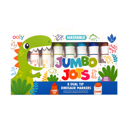Jumbo Jots: Dual Tip Cone & Stamp Markers - Dinosaur (Set of 8)
