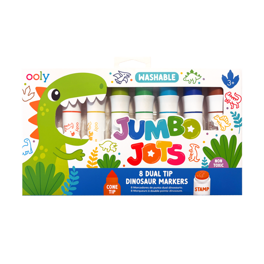 Jumbo Jots: Dual Tip Cone & Stamp Markers - Dinosaur (Set of 8)
