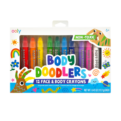 Front of packaging of the OOLY Body Doodlers - Face & Body Crayons