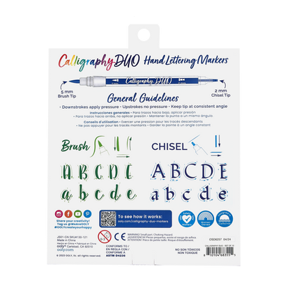 Back of packaging with OOLY Calligraphy Duo Double-Ended Markers