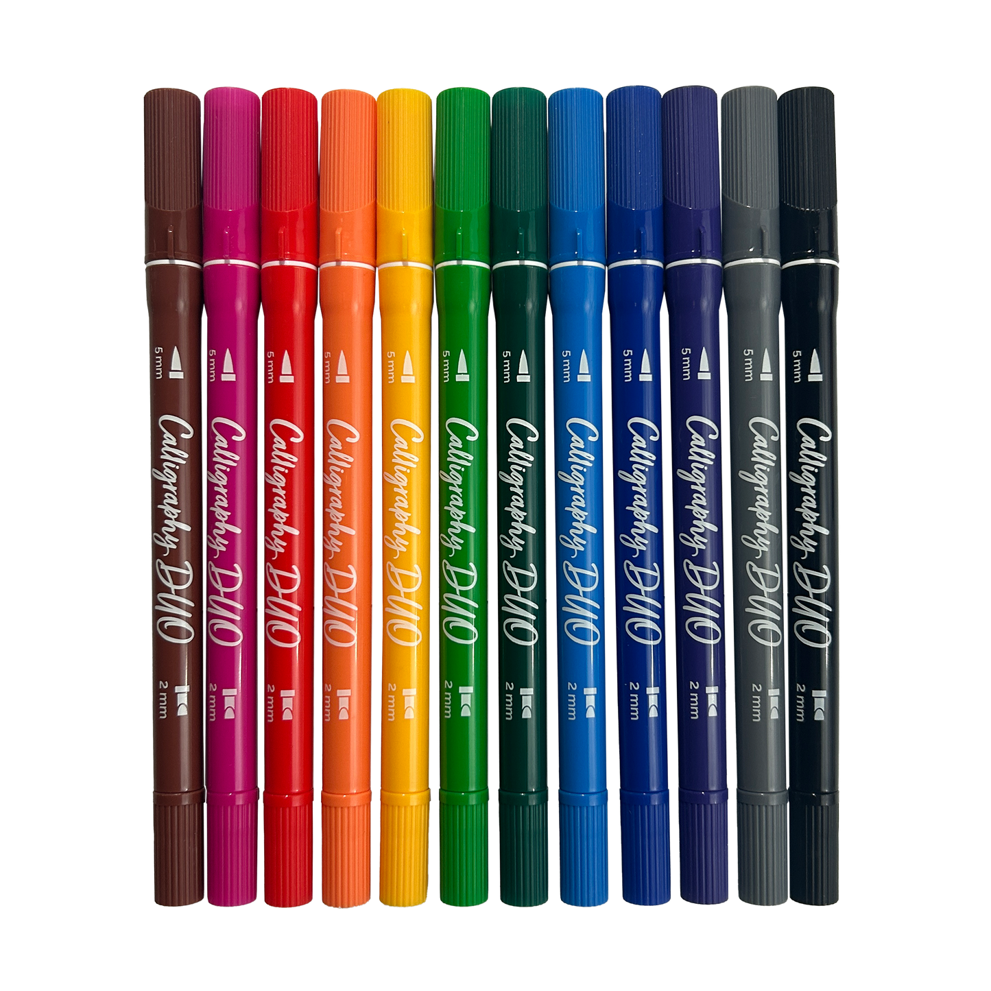 Row of 12 capped OOLY Calligraphy Duo Double-Ended Markers