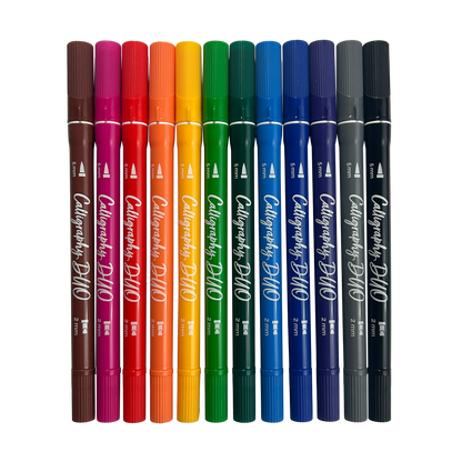 Row of 12 capped OOLY Calligraphy Duo Double-Ended Markers